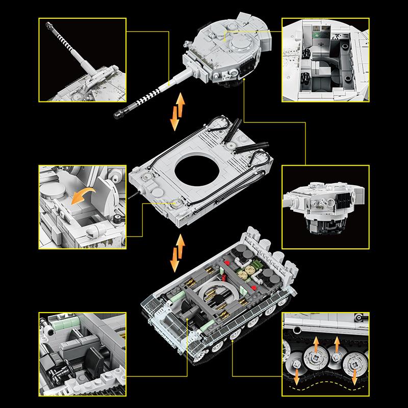 Military Army 1:28 Tiger Heavy Tank MOC Building Model Bricks Sets Creative Blocks Toys Festival Gift For Adult Friend 1600+pcs