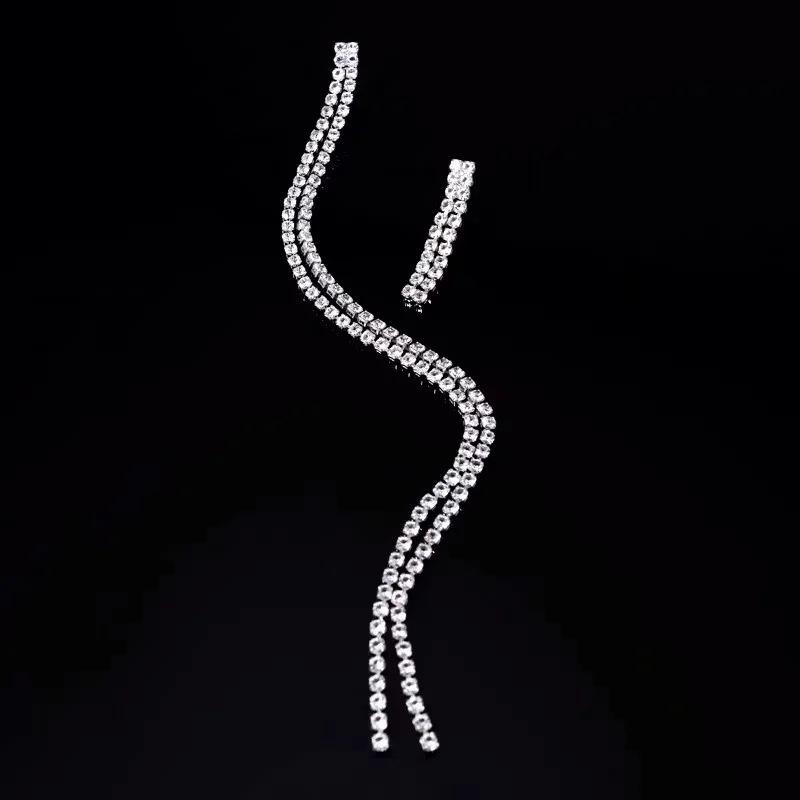 S925 Silver Needle Rhinestone Tassel Earrings - Exquisite Long Claw Chain with Colored Diamonds, European & American Style