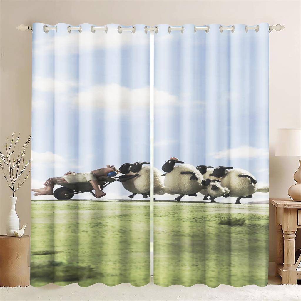 Cartoon Sheep Curtain Home Cute Printing Polyester Curtains Living Room Bedroom Heat Sun Protection Perfect For Sitting