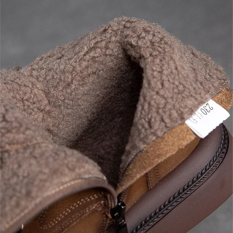 Fashion GKTINOO 4cm Cow Suede Genuine Leather Comfy Booties Spring Winter Plush Women ZIP Autumn Wedge Ankle Loafer Rubber Warm Shoes