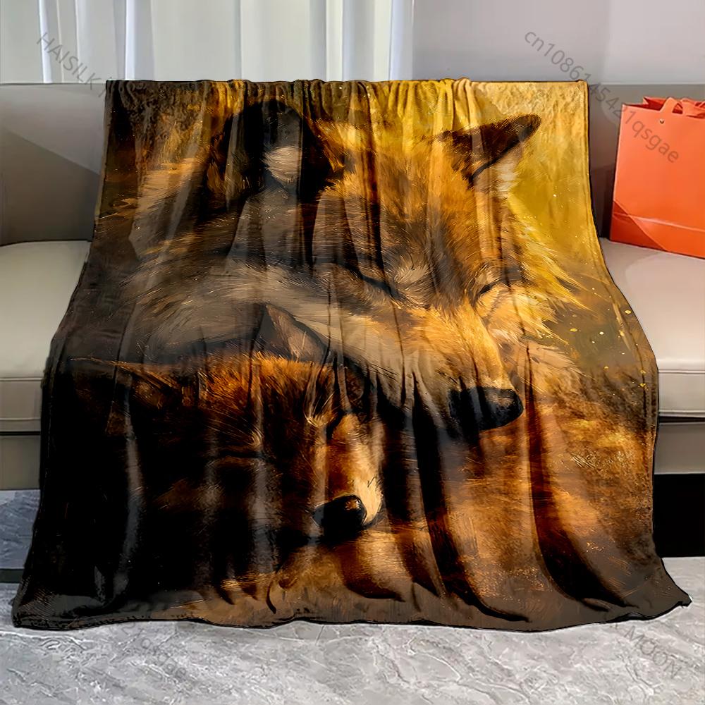 Mother wolf cuddles sleeping pup Print Adult Children Warm Blankets Home Travel Car Soft Comfortable Suitable for all seasons