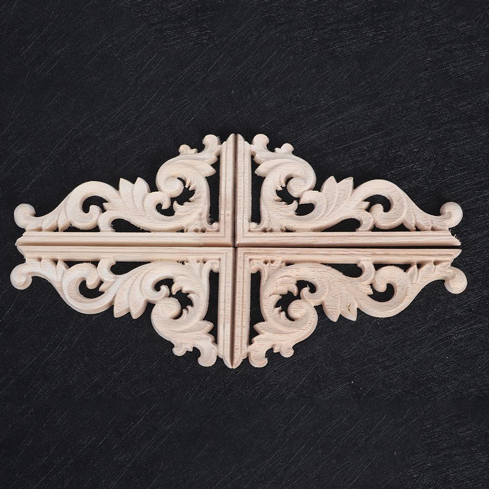 4Pcs European Style Vintage Wood Carving Corner Applique Decal Home Furniture Decoration Accessories 13x7cm