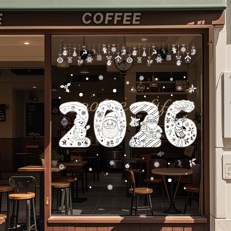 Weihnachtsdekoration Rentier Statische Schneeflocken Aufkleber für Weihnachtsfeier Fensteraufkleber