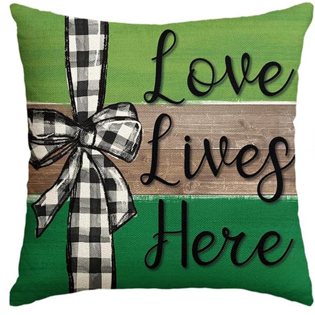 St. Patrick's Day Pillow Cover Line Printed Pillow Cover Green Four-leaf Crocodile Cushion Cover