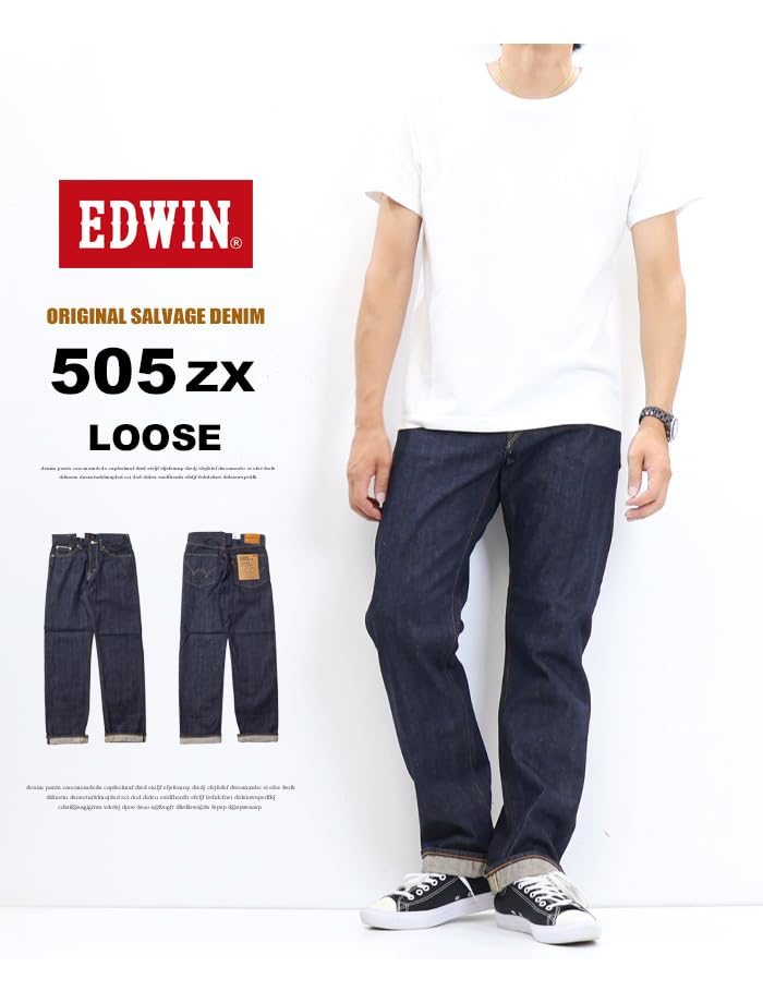 Edwin Jeans 505ZX Loose Straight Denim Made In Indigo Size 34 Pants, Japan, E50550, Men's, Blue,