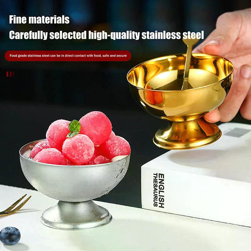 Salad Cup Safe Stainless Steel Ice Cream Cup Gold Silver Dessert Bowl With Ice Cream Spoon Accessories Household Kitchen Tools