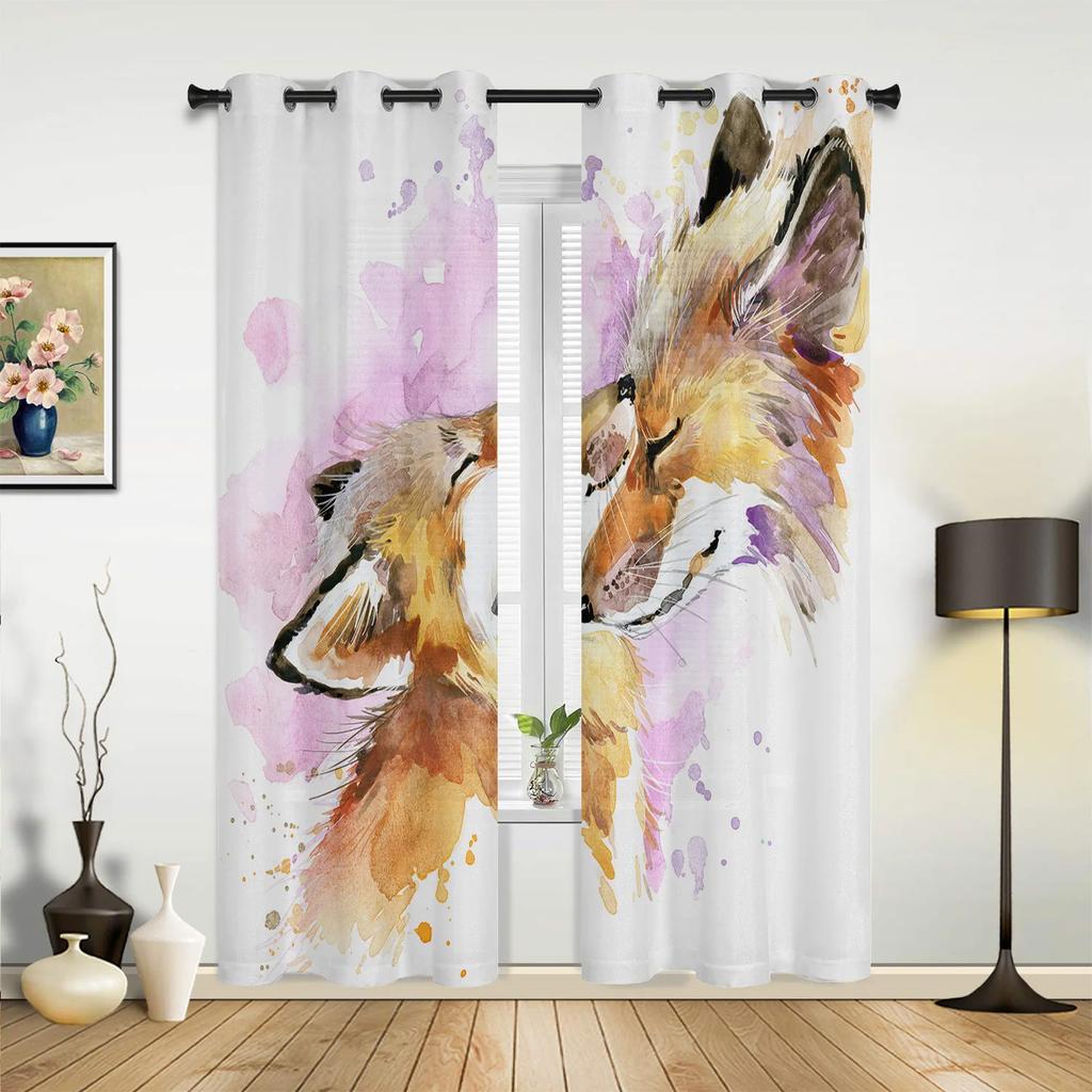 Animal Bird Fox Forest Winter Birch Tree Window Curtains Home Decor Living Room Curtains Kid's Room Cortinas For Kitchen Bedroom