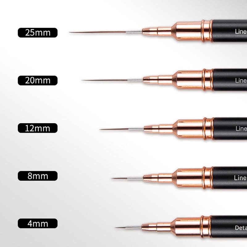 Πινέλο Γραμμής Νυχιών DIY Σχεδίασης Ζωγραφικής Λουλουδιών Γραμμών Ριγών 4mm-25mm Μεταλλική Λαβή Πινέλο Nail Art Με Κάλυμμα Πινέλα Νυχιών