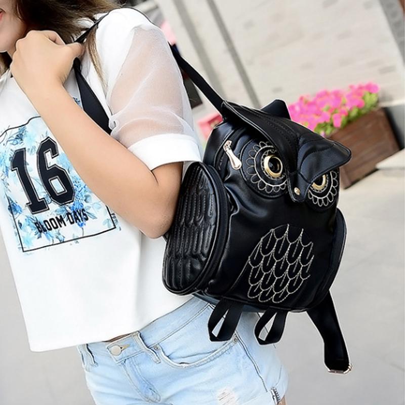 Rucksack aus PU-Leder mit geprägter Eule, modischer und süßer Rucksack mit Cartoon-Tiermotiv, trendige Reisetasche für Damen