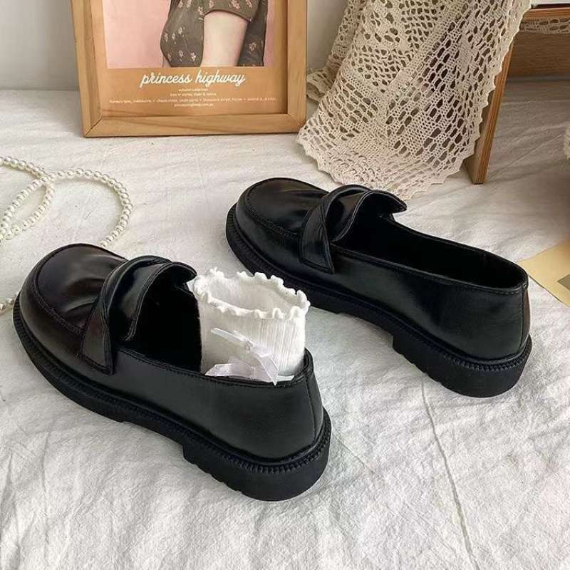 35-43 Large size women's shoes 41 Wide feet Fat feet Mary Jane single shoes Autumn British style black small leather shoes Loafers 42