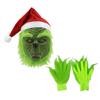 Mostri Verdi di Natale Costume di Babbo Natale Costume Cosplay di Halloween Maschera Integrale in Lattice Maschera Mostri Verdi Guanti