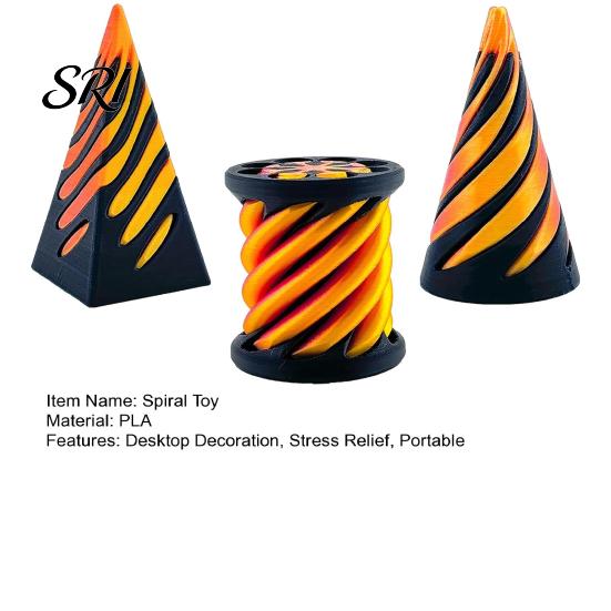 Spiral Stress Relief Toy 3Pcs 3D Printed Cone Figurine Impossible Passthrough Sculpture Vortex Thread Anxiety Gadget Illusion Mini Pyramid Cylinder