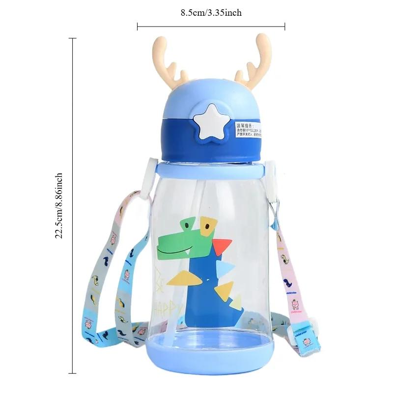 1pc Children's Straw Water Cup Cartoon Deer Antler Large Capacity Plastic Cup Summer Kindergarten Baby Student Big Belly Cup
