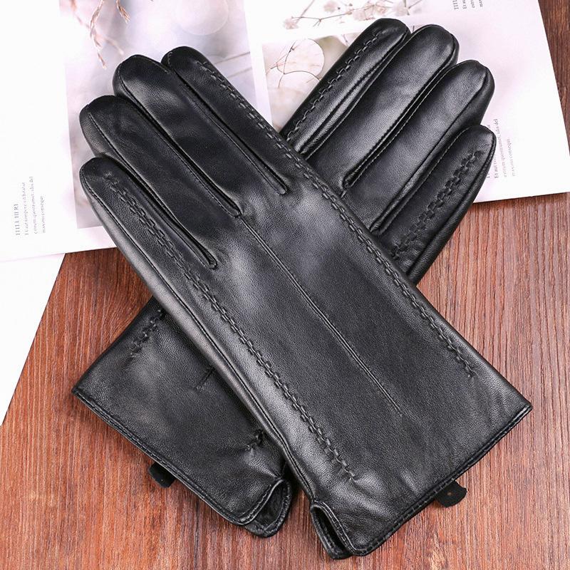 Women's Autumn and Winter Sheepskin Gloves Outdoor Riding Driving Plus Velvet Warm and Cold Great Wall Flower Touch Screen Gloves