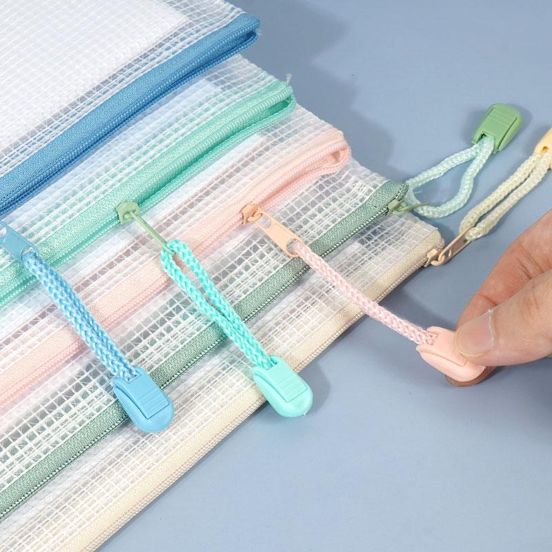 5 A4 Label Waterproof Grid Zipper Pouches, Document Organizers for Elementary Students, Subject Classification File Folders, Macaron Colors