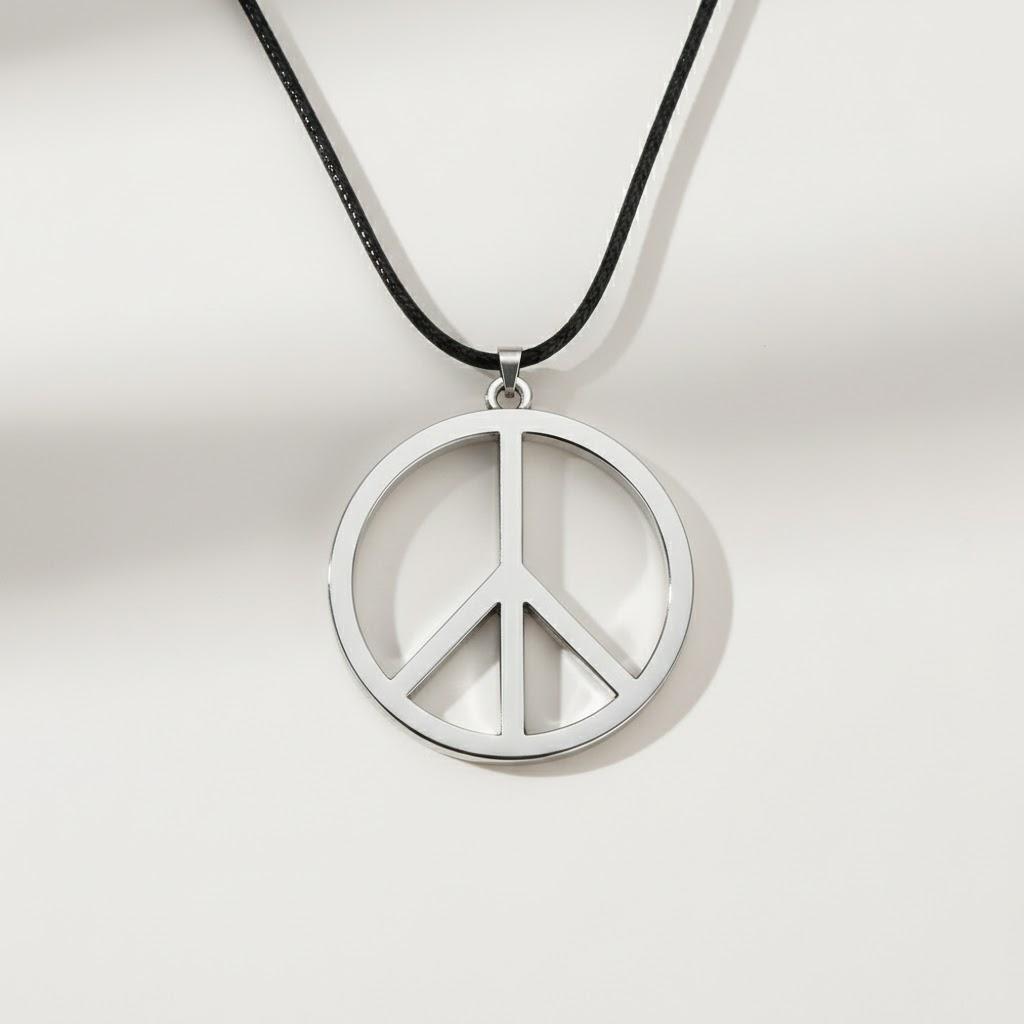 Hippie Stainless Steel Silver Peace Sign Pendant Necklace for Men Women Trendy Jewelry Gift серебряный