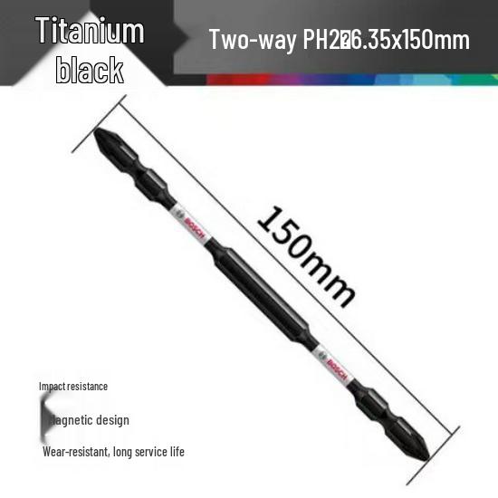 Bosch PH2 Magnetic Double-ended Phillips Screwdriver Bit with Extended Length for Electric and Air Screwdrivers.