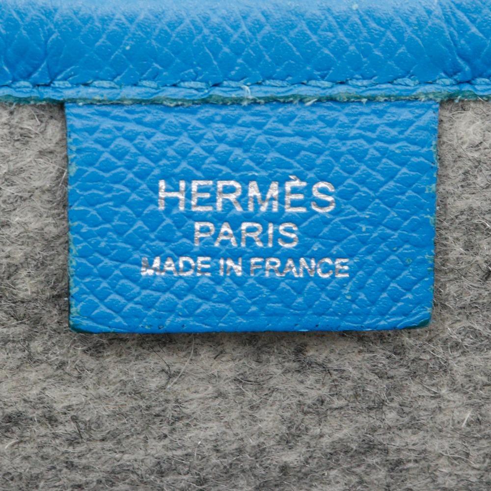 Hermes Too Doo 37 Clutch bag Blue Zanzibar Blue / grauer Filz/Epsom Unisex Gebraucht