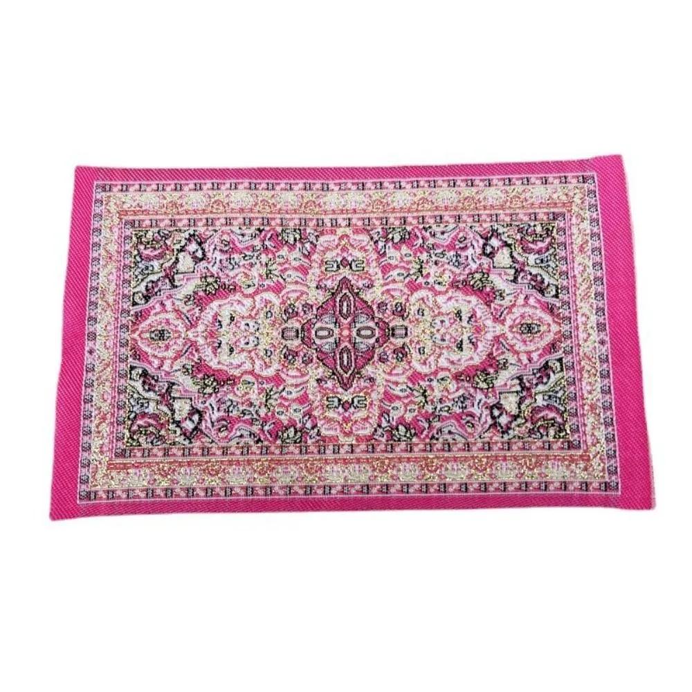 1:12 Scale Dollhouse Carpet Playing House Decor Floor Coverings Floral Pattern Mat Doll Accessories Miniature Weaving Rug