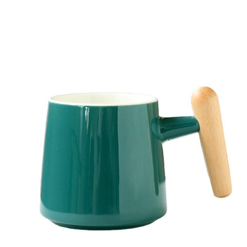 Wooden Handle Ceramic Cup Gift Box Set, Simple Water Cup Creative Mug, Milk Tea Cup With Lid Customization