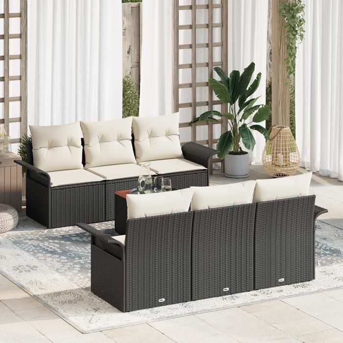 VidaXL Ensemble de 7 Pièces de Canapé de Jardin avec Coussins Noir Poly Rotin 3347271