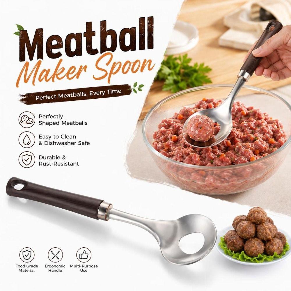 Stainless Steel Meatball Maker Spoon Round Spoon Head Meatball Portioning Tool Cooking Utensils