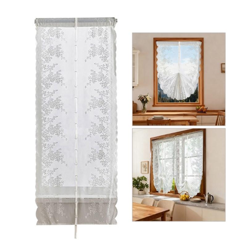 Flower Lace Sheer Window Curtain Elegant Light Filtering Privacy Pulling Design Drape with Rod Pocket For Home Decors