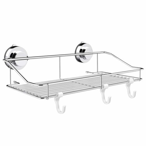 Bathroom Rack with Strong Suction Cups, Stainless Steel Shower Rack for Bathroom Walls (33.5x15x6cm (Suction Cup))