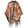 Elegant Ethnic Ink Painting Cape Shawl with Tassels - Versatile Travel Scarf Cloak