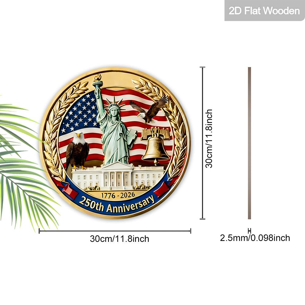 1pc 250th Anniversary Patriotic Wooden Hanging Sign - Round Statue of Liberty & American Flag Decor with Bald Eagle & Liberty Bell Accents for Porch