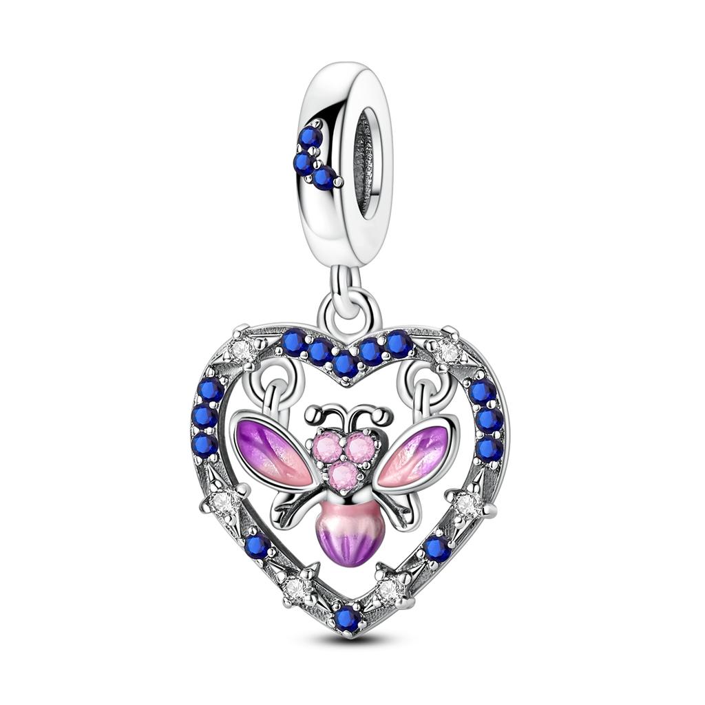 Charm Copper Purple Butterfly Heart Pendant Beads Charms Fine Jewelry Fit Original Bracelet For Women Diy Gift