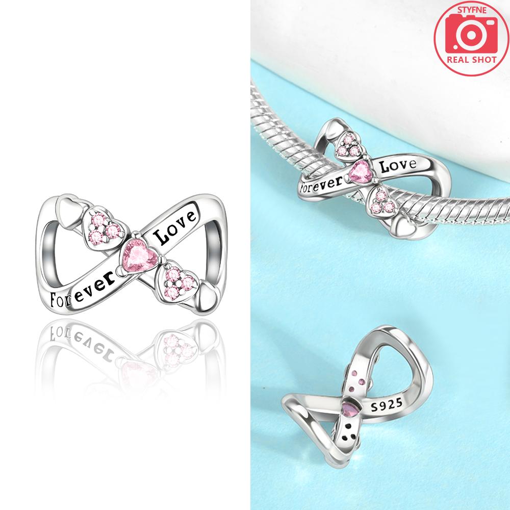 Rose Gold Pink Zircon Love Heart Beads Fit Bracelet Charms Copper Original Jewelry Women Diy Accessories