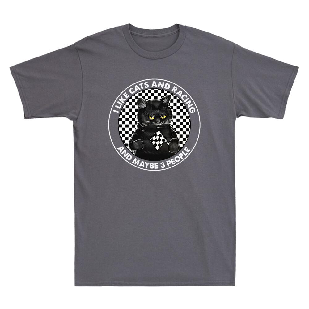 I Like Cats And Racing And Maybe 3 People Funny Racer Cat Vintage Unisexs Tshirt