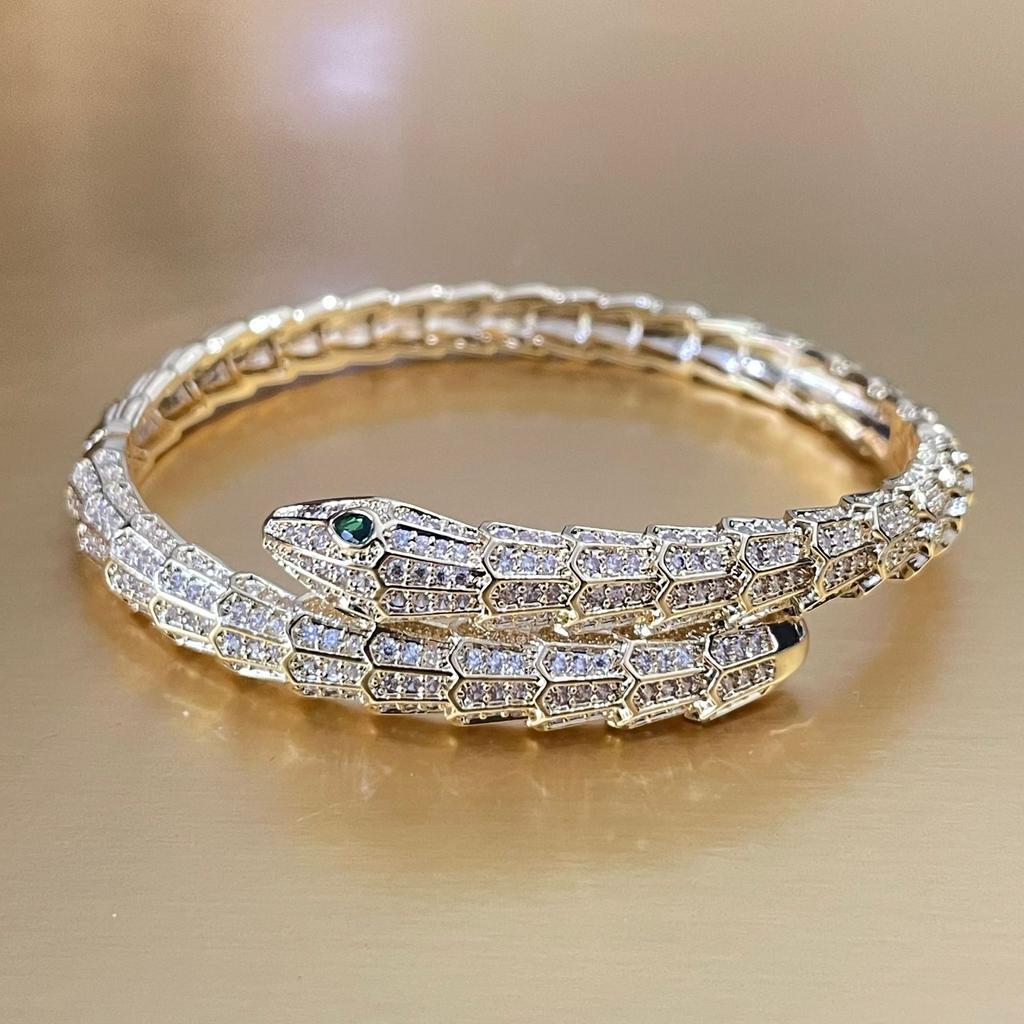 Fashion snake bone shaped zircon bracelet multi-layer micro-inlaid simple copper bracelet high-end couple style