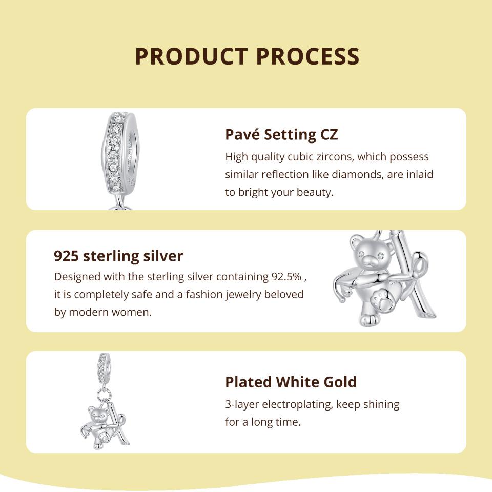 WOSTU 925 Sterling Silver Bear Charms Baby Bottle Set Pendant Fit Original Bracelet for Graduation DIY Jewelry Wishes Gifts