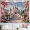 2D Flat - 2D Flat - 1pc 2D Flat Tapestry Dreamy Pink Castle Surrounded by Blooming Cherry Blossoms, Creating a Magical Fairy Tale Scene Perfect for En