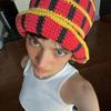 Crochet Striped Bucket Hat Thermal Panama Hat Casual Cold Cap  Beach