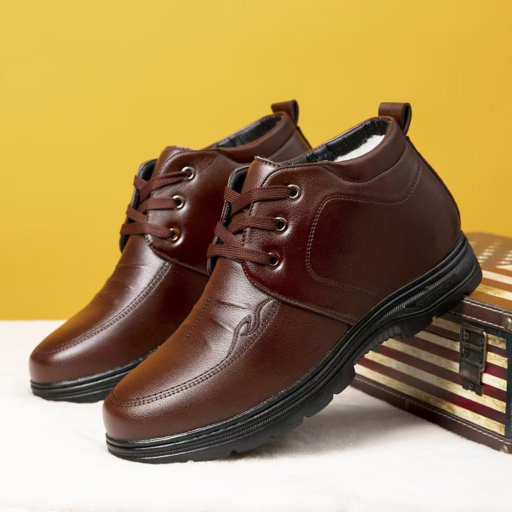 Nový zimní styl Pánské boty z pravé kůže, vlny a bavlny, vysoké, teplé, plus sametové sněhule, pohodlné ležérní boty