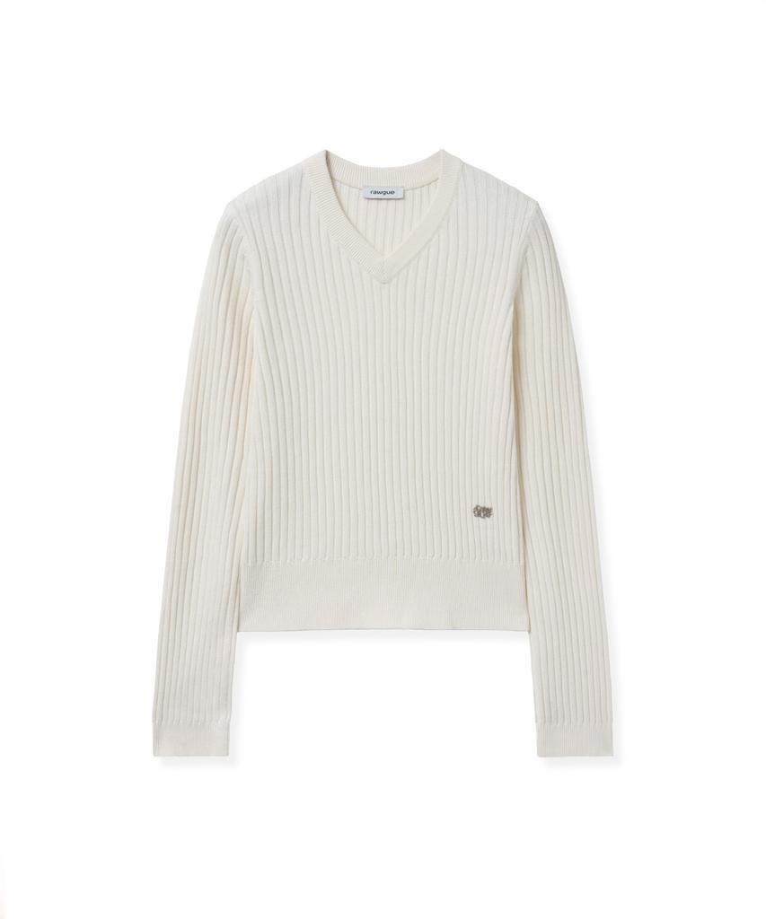 Lougeu Ribbed Slim V-Neck Knit_Gray