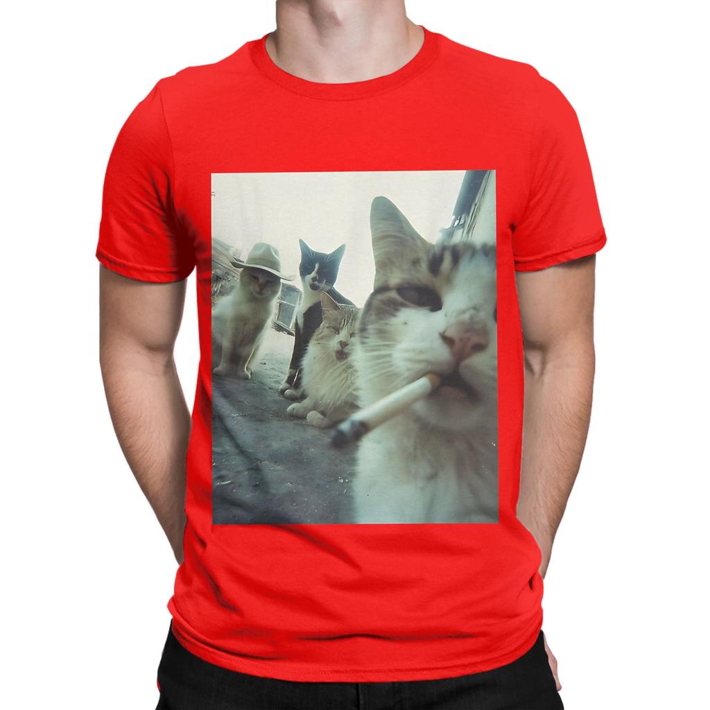 Smoking Cats Meme Funny 100 Cotton TShirt Meme Tops Tees For Unisex