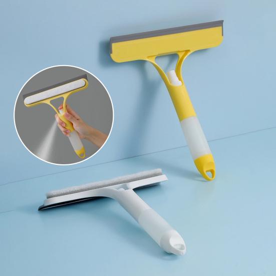 2Pcs 3-in-1 Window Cleaning Scraper with Sprayer Ergonomic Handle Built-in Spray Bottle Cleaning Brush Glass Cleaner Tool