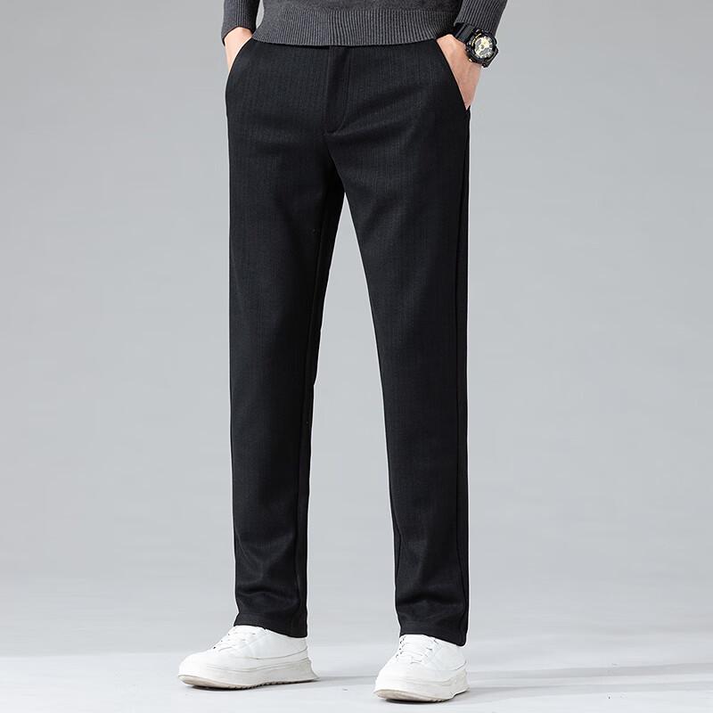 FAPAI Men's Knitted Wool Blend Straight-Fit Casual Pants