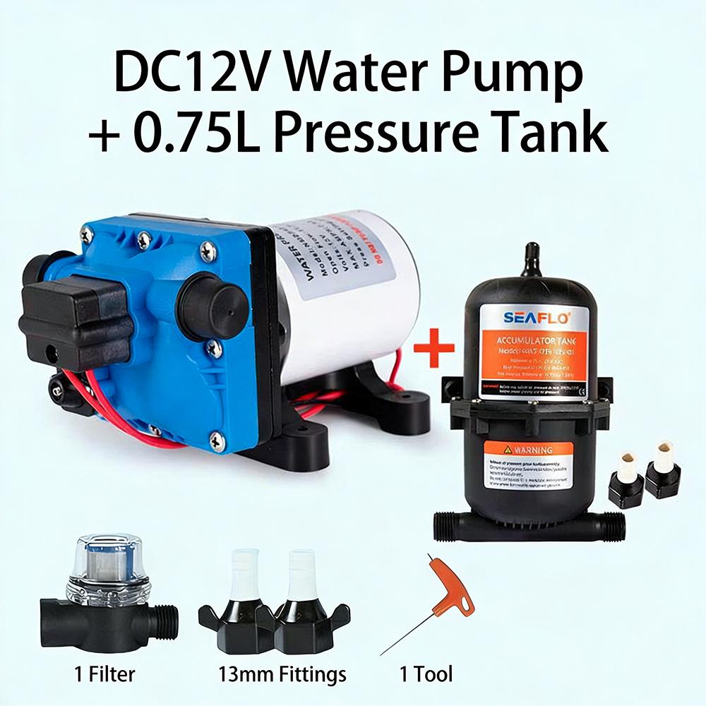 RV Water Pump - 12V/24V Self-priming Booster Pump - Horizontal Marine DC Miniature Electric High-pressure Diaphragm Pump