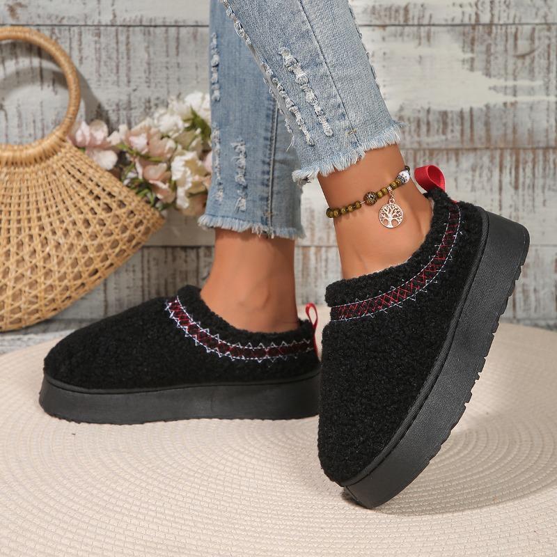 Thick bottom outer wear winter bag head half slippers new ethnic style lace hairy half tray foreign trade snow cotton slippers