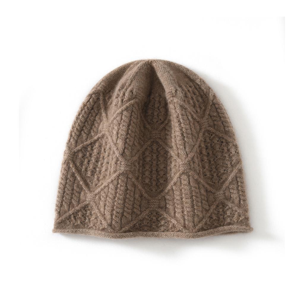 New% pure cashmere new unisex solid color knitted diamond bag head ear protection warm hat