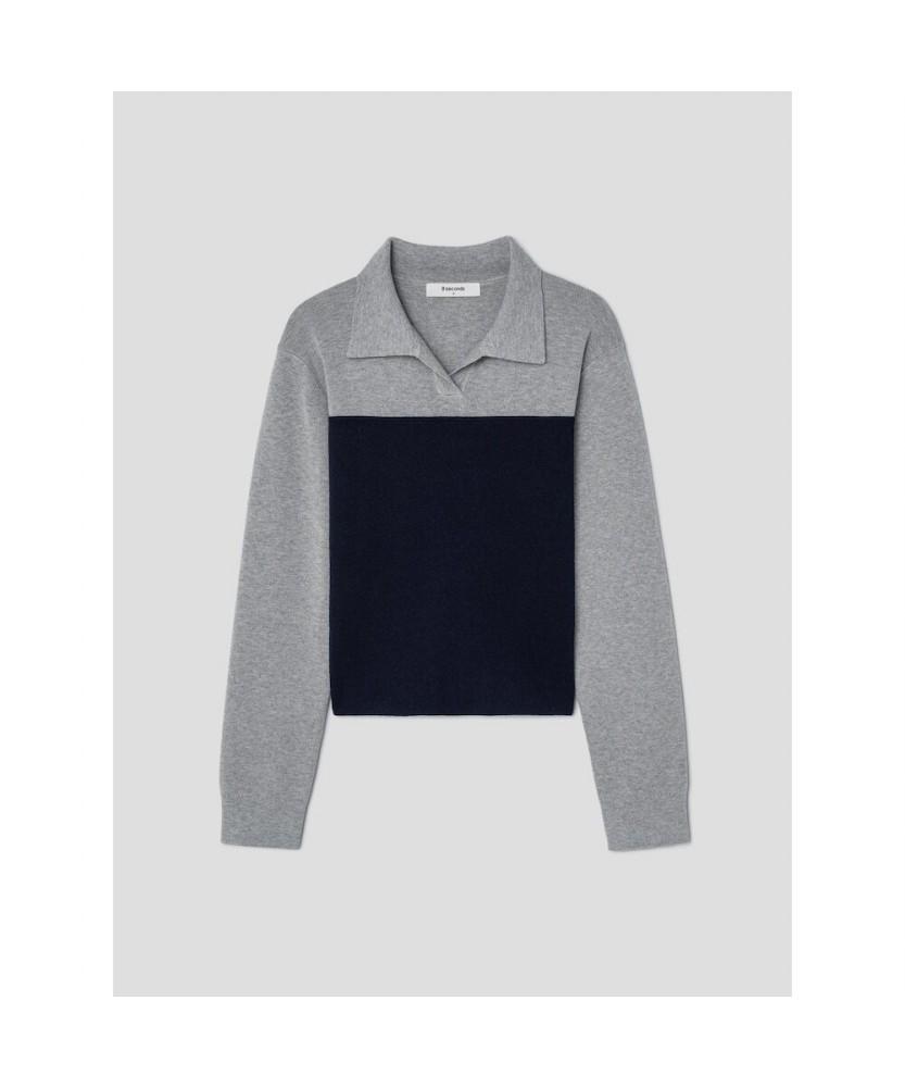 8seconds Color Block Collar Pullover Navy