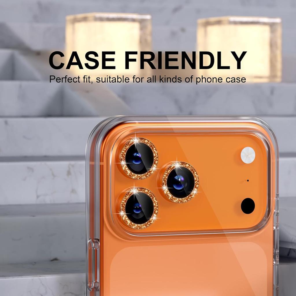 Bling Glitter Diamond Metal Frame Camera Protector for IPhone 17 Pro Max Air 17Pro Alloy Lens Tempered Glass Film Ring Cover Cap