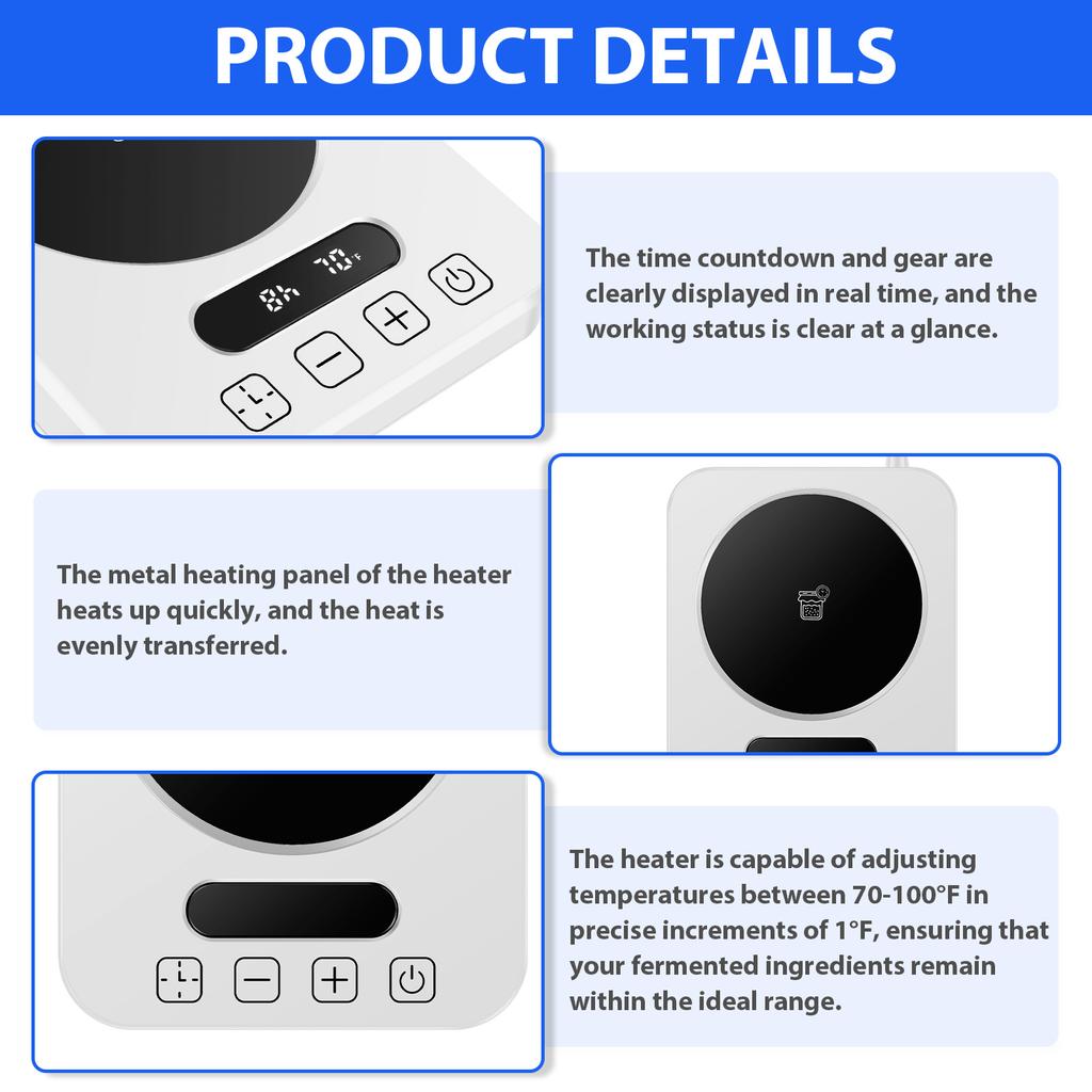 PC Sourdough Starter Warmer Temperature Control Dough Fermentation Thermostat Reservation Function Sourdough Warmer Mat Cooking