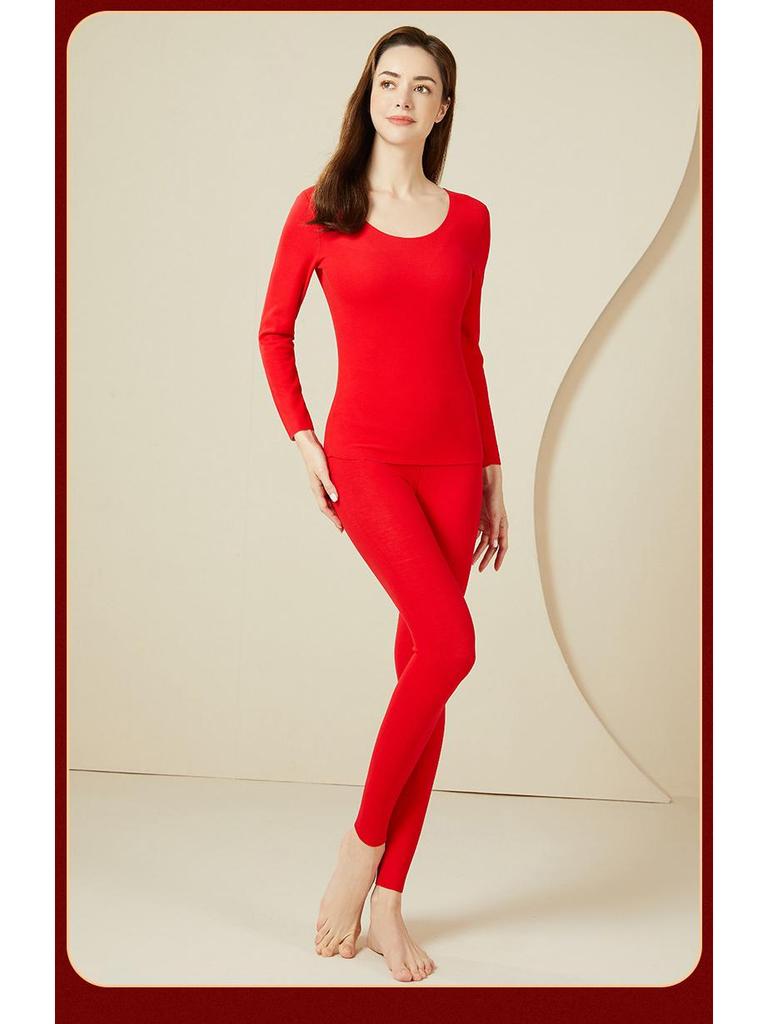 German Velvet Silk Thermal Underwear Set: Red Autumn/Winter Suit for Women and Men, Ideal for Birthdays or Wedding Celebrations
