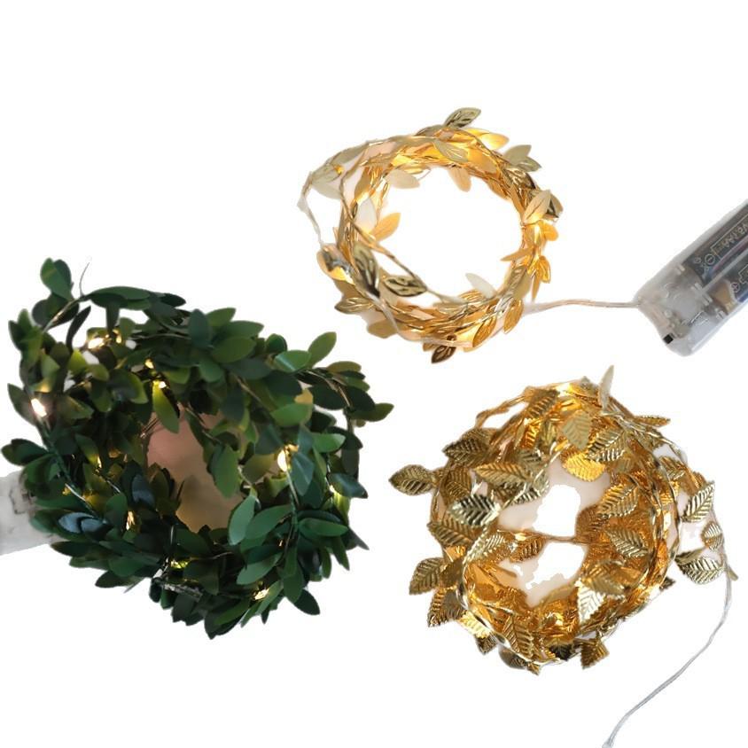 Golden Leaf Rattan LED Fairy Lights with Pothos Ivy Copper Wire for Table Decor